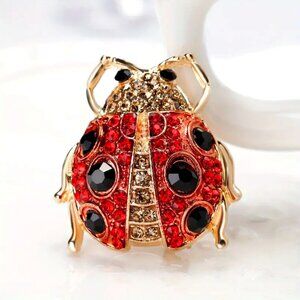 Super Cute Vintage Style Red And Black Faceted Rhinestone • Ladybug Brooch